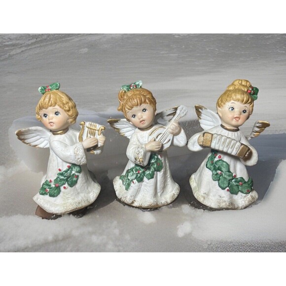 Homco Other - Homco Christmas Angels Instruments Vintage Taiwan Harp Accordion Mandolin